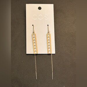COS Gold Tone Threader Earrings Ladder Dangle Drop Rectangular Thread Dressy